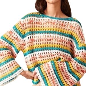 Gabby Isabella Crochet Open Knit Boho Sweater Sz. M Rainbow Multicolor